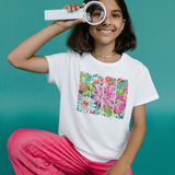 Florales Bügelbild „Bloom“ – große Blüte in Streifenoptik