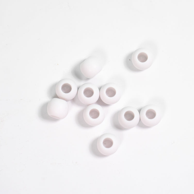10 plastic beads matt white with a large hole 10 x 12 mm