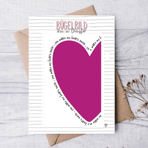 Bügelbild „Make my heart smile“ Magenta