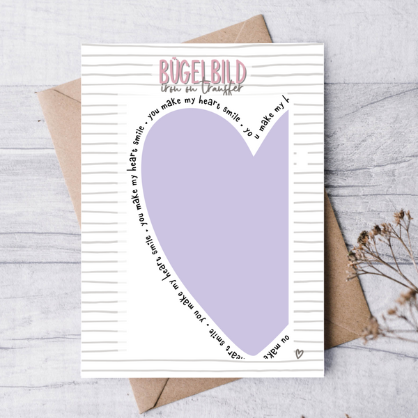 Bügelbild „Make my heart smile“ Flieder