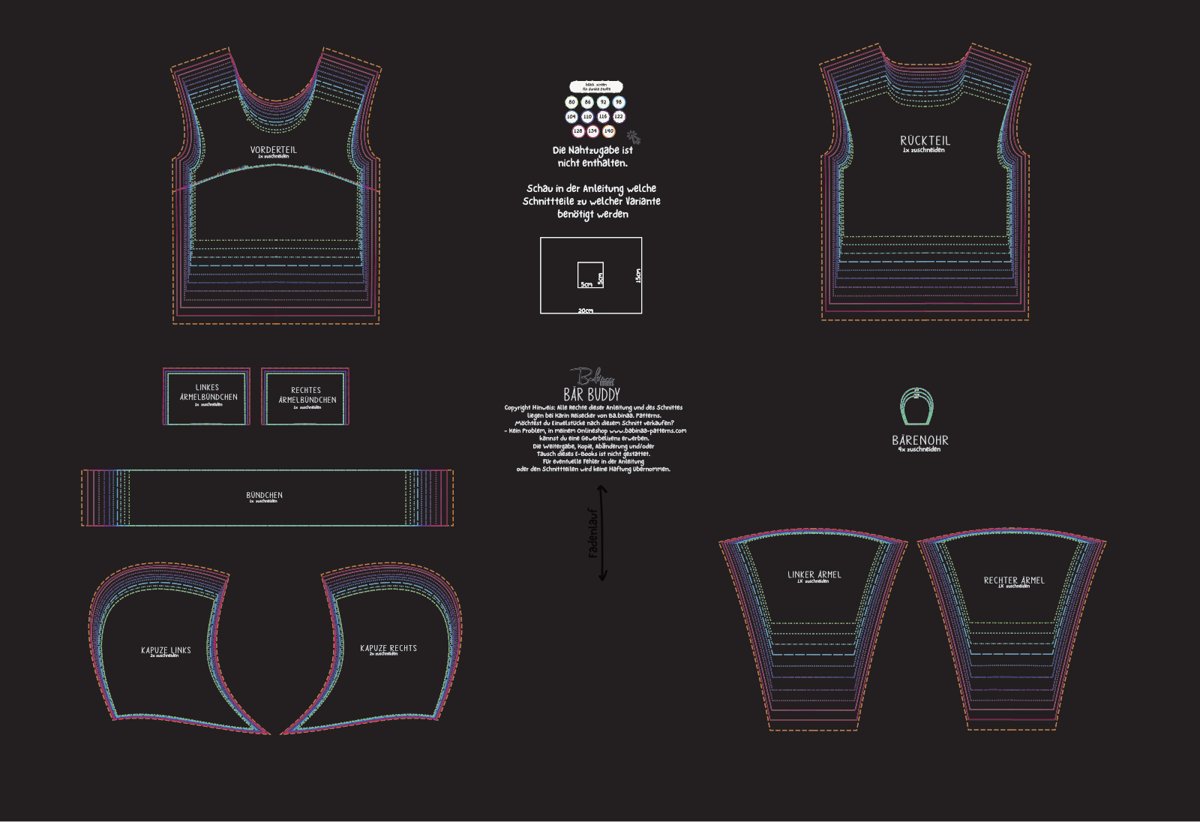 Projector file of a sewing pattern with black screen: bright lines on a black background