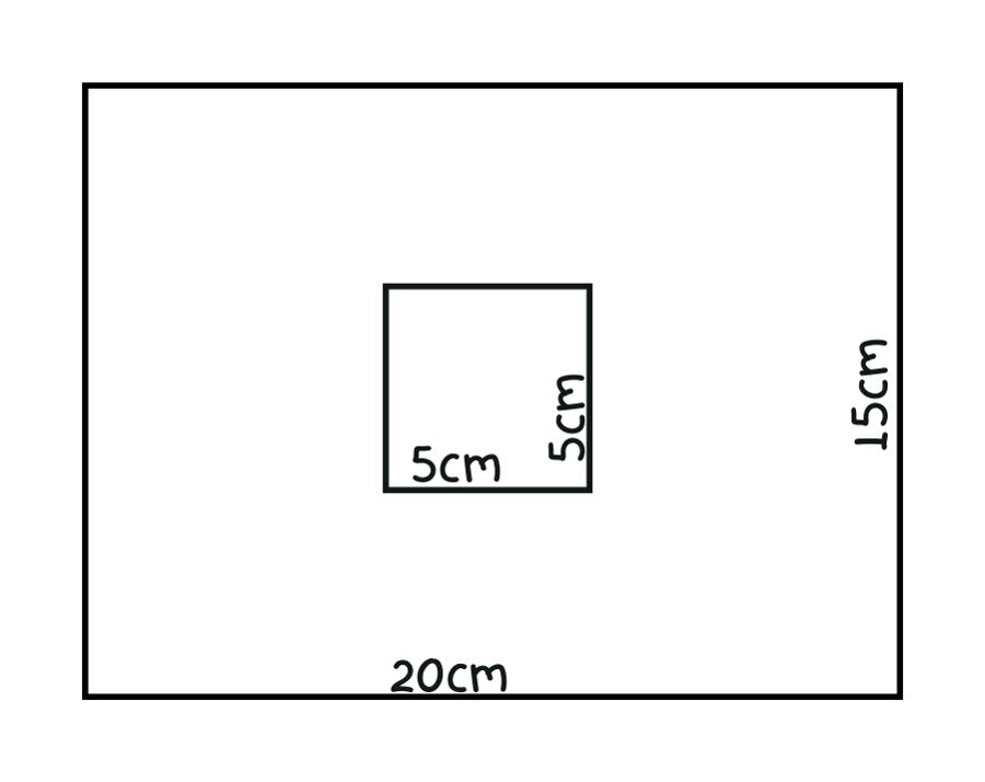 Calibration field in the projector file: 20 × 15 cm rectangle with 5 × 5 cm square